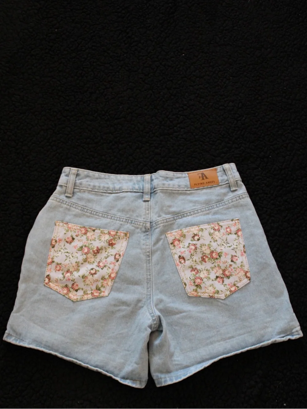 Light Wash Denim Shorts with Floral Pocket Detail